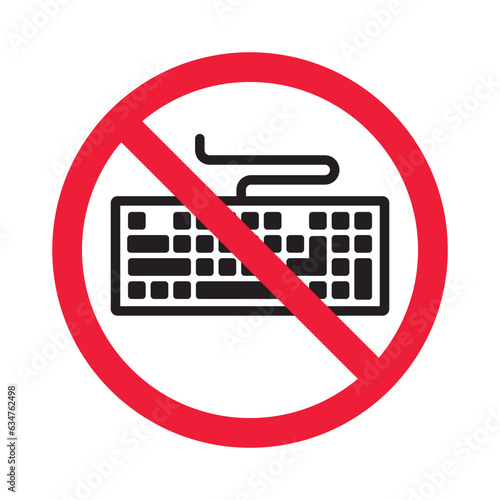 Forbidden keyboard vector icon. Warning, caution, attention, restriction, label, ban, danger. No keypad flat sign design pictogram symbol. No clavier icon