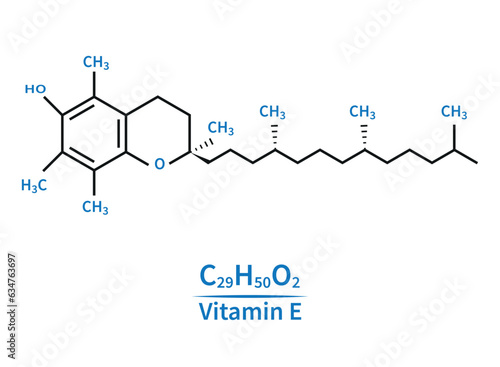 Molecule skeletal formula of Vitamin E or alpha-tocopherol vector illustration.