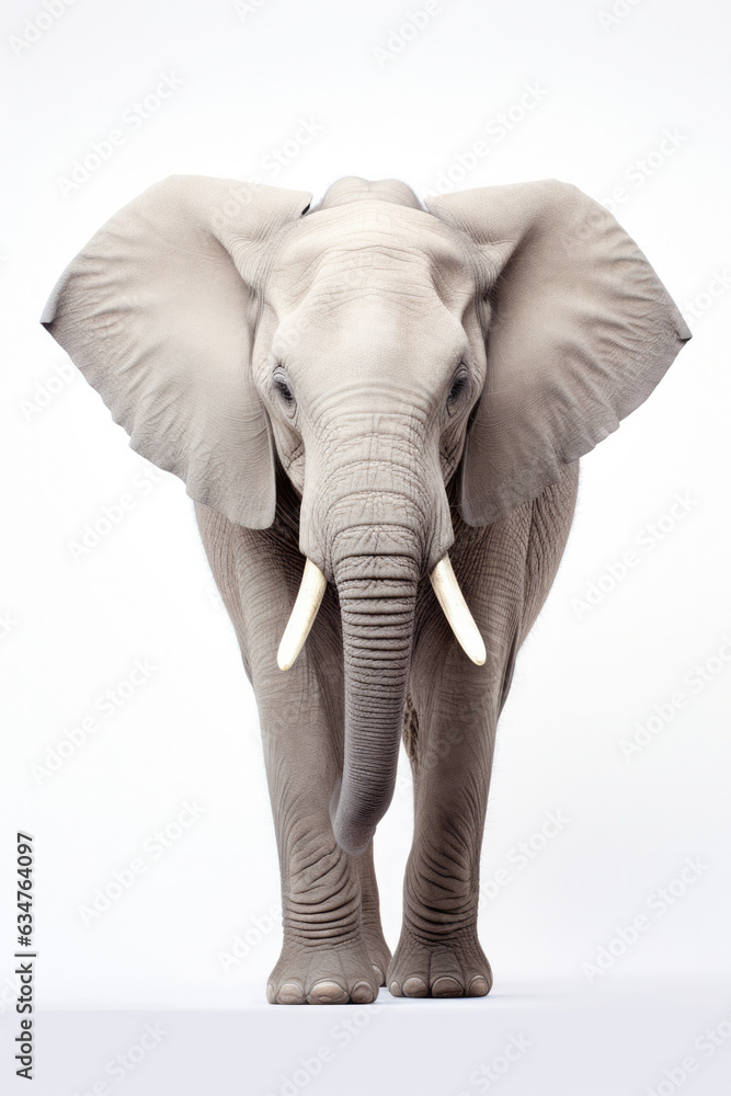 Elephant portrait on white background