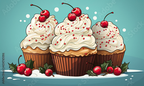 Illustration of cupcakes  on a blue background.