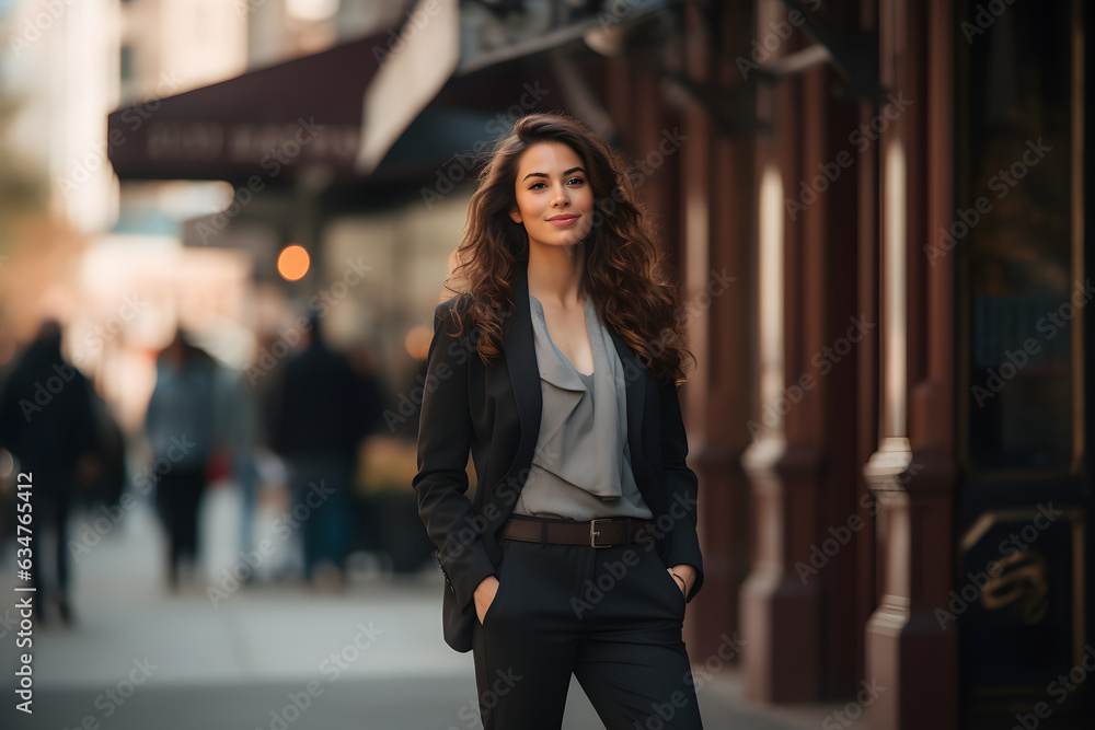 Fototapeta premium Business executive lawyer woman standing on the sidewalk