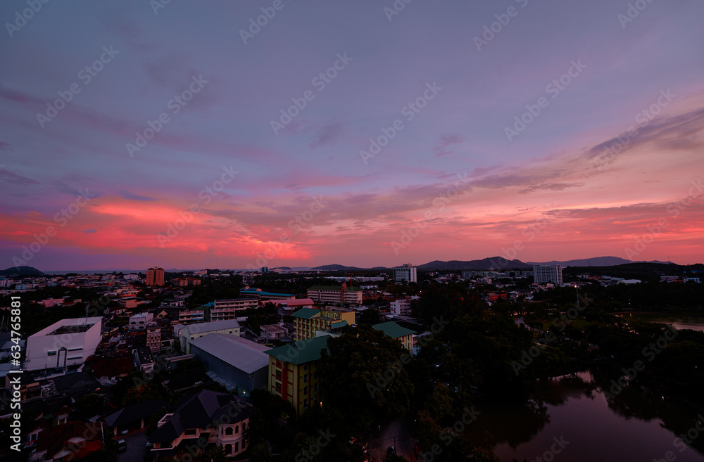 Beautiful sunset view of Phuket town, Thailand..