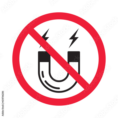 Forbidden magnet vector icon. Warning, caution, attention, restriction, label, ban, danger. No magnet attraction flat sign design pictogram symbol. No magnet icon
