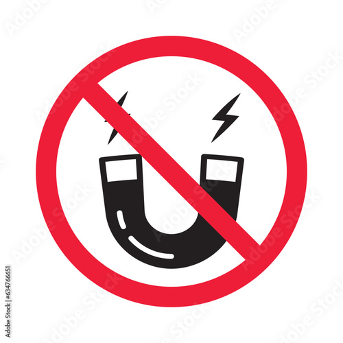 Forbidden magnet vector icon. Warning, caution, attention, restriction, label, ban, danger. No magnet attraction flat sign design pictogram symbol. No magnet icon