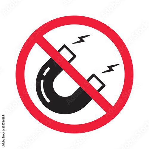 Forbidden magnet vector icon. Warning, caution, attention, restriction, label, ban, danger. No magnet attraction flat sign design pictogram symbol. No magnet icon