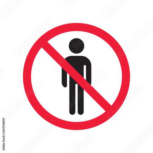 Forbidden people vector icon. Warning, caution, attention, restriction, label, ban, danger. No human men flat sign design pictogram symbol. No man icon