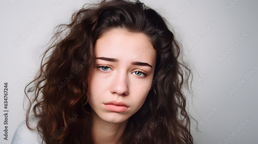 Naklejka premium Portrait of young woman being sad and emotional, illustrative ai, generative