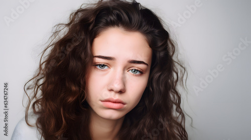 Portrait of young woman being sad and emotional, illustrative ai, generative