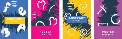 A set of posters on the theme of graffiti, street art, drawing on the wall. Vector drawing, poster template.