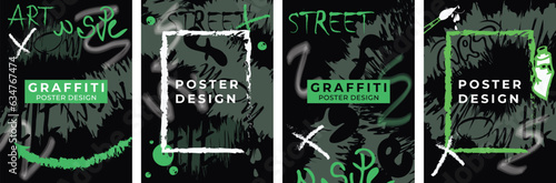 A set of posters on the theme of graffiti, street art, drawing on the wall. Vector drawing, poster template.