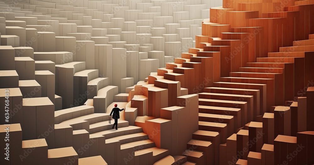 Obraz premium man running along the stairs to goal on them