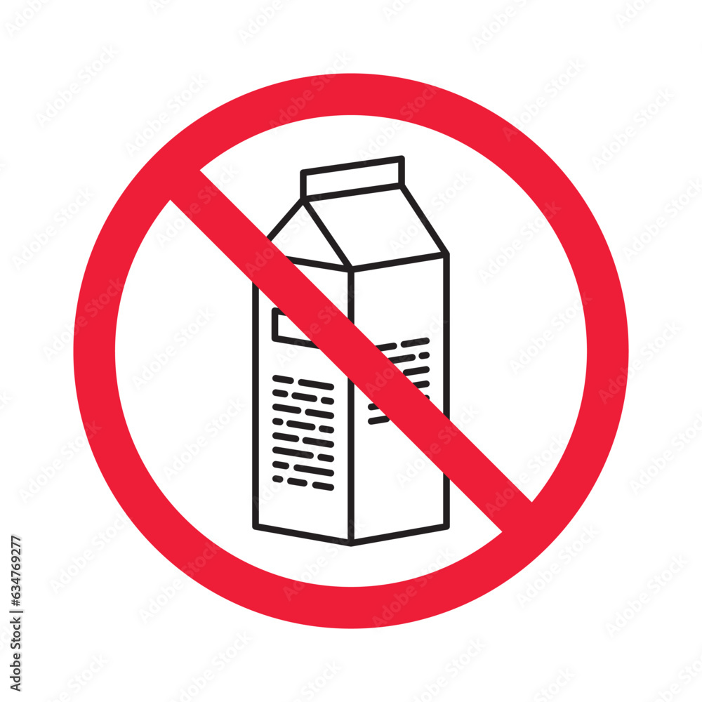 Forbidden milk vector icon. Warning, caution, attention, restriction, label, ban, danger. No milk flat sign design pictogram symbol. No milk icon Forbidden milk vector icon. Warning, caution, attention, restriction, label, ban, danger. No milk flat sign design pictogram symbol. No milk icon