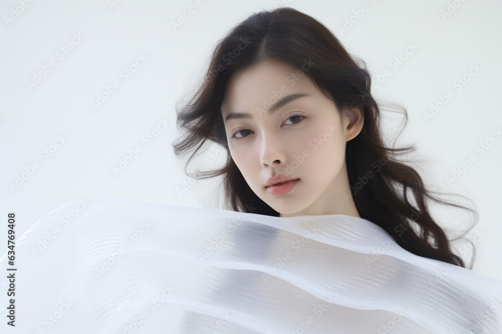 a beautiful korean woman is wearing white fabric shirt a beautiful korean woman is wearing white fabric shirt