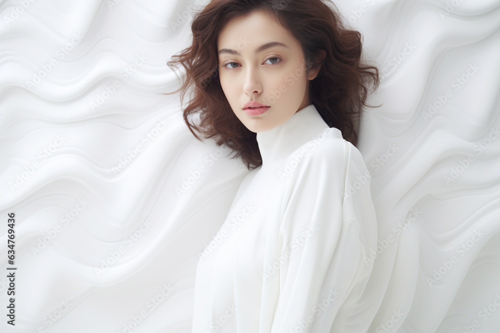 a beautiful korean woman is wearing white fabric shirt a beautiful korean woman is wearing white fabric shirt