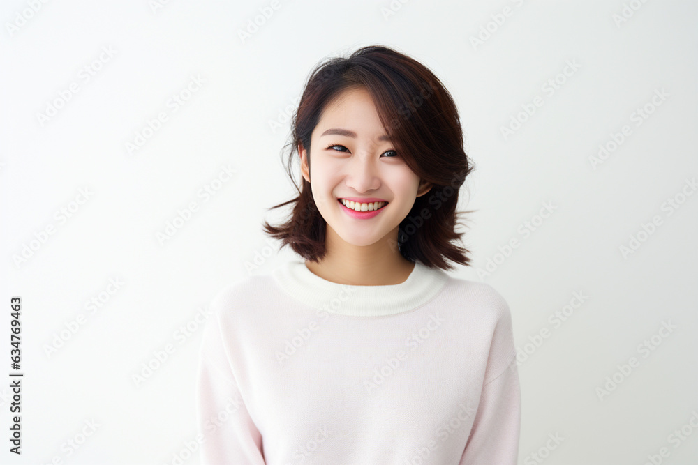 korean woman college student on a gray background with white shirt korean woman college student on a gray background with white shirt