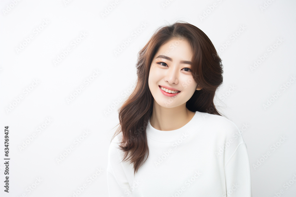 korean woman college student on a gray background with white shirt korean woman college student on a gray background with white shirt