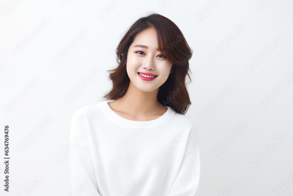 korean woman college student on a gray background with white shirt korean woman college student on a gray background with white shirt