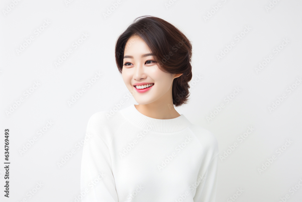 korean woman college student on a gray background with white shirt korean woman college student on a gray background with white shirt