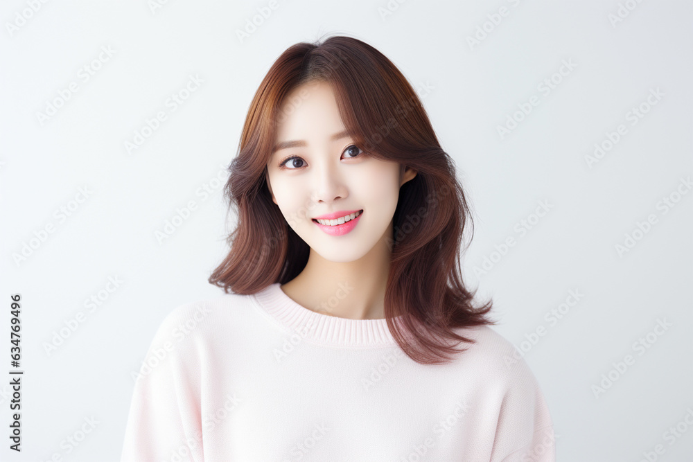 korean woman college student on a gray background with white shirt korean woman college student on a gray background with white shirt