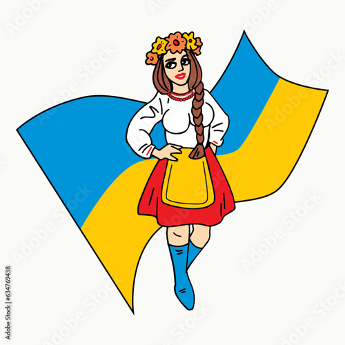 Ukrainian woman in national embroidered clothes with yellow-blue Color of Ukrainian flag. Isolated on white