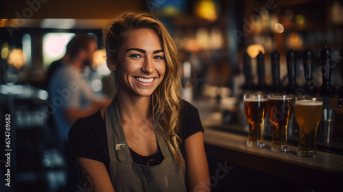 smart female bartender serving craft beer at the bar © EmmaStock