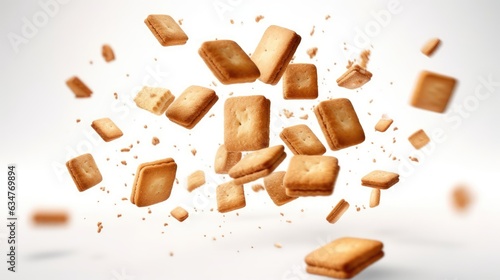 Falling biscuits cookies isolated on white background with clipping path. Generative AI