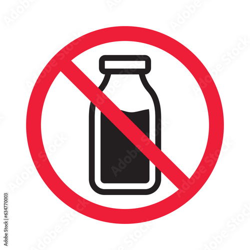 Forbidden milk vector icon. Warning, caution, attention, restriction, label, ban, danger. No milk flat sign design pictogram symbol. No milk icon