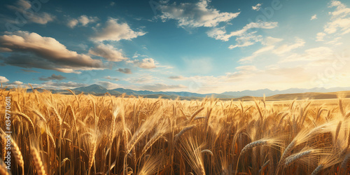 Wheat field at dawn. Agriculture and harvesting concept