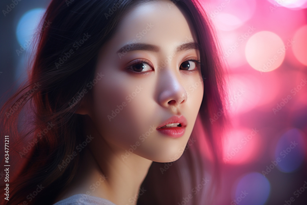 Korean Asian model poses on bokeh background Korean Asian model poses on bokeh background
