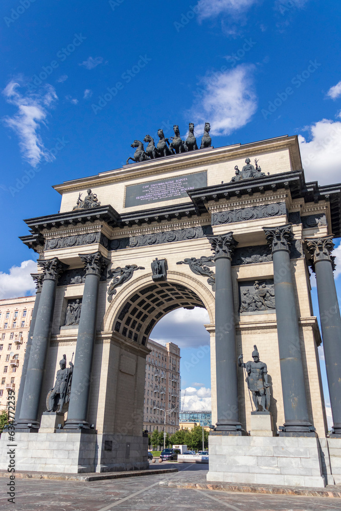 Moscow, Russia - 07.21.2021 - Shot of the Triumphal Arc. History