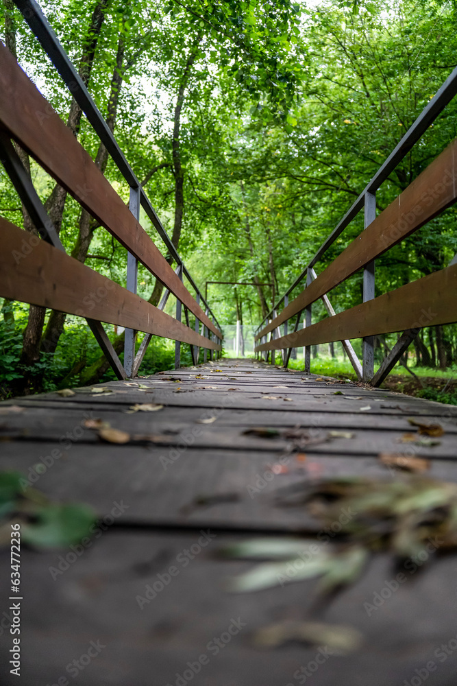 Wooden bridge over forest river Wooden bridge over forest river