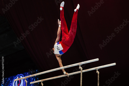 Εκτύπωση καμβά gymnast exercise parallel bars in championship gymnastics