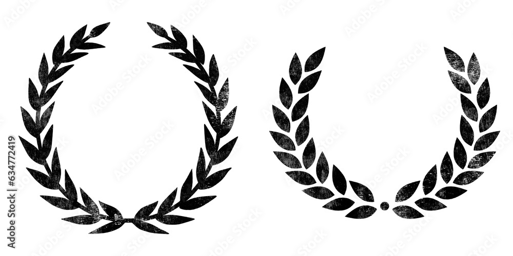 Laurel wreath icons in grunge stamp style with distressed texture isolated on transparent background Laurel wreath icons in grunge stamp style with distressed texture isolated on transparent background