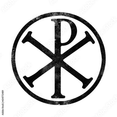 Chi Rho Christogram symbol stamp with distressed texture isolated on transparent background photo