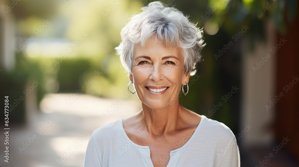 Portrait of a middle-aged woman smiling at the camera. Portrait of a middle-aged woman smiling at the camera.