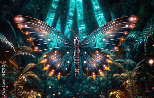 Beautiful butterfly on black background created with Generative AI technology © Edi
