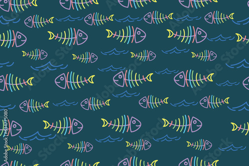 vector illustration ,This background design features images of fish bones forming an elegant geometric pattern. Every fishbone element is positioned with precision, creating a structured and artistic 