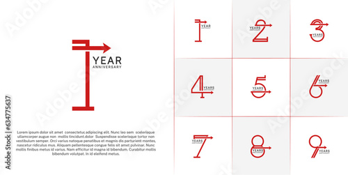 set of anniversary logotype red color with arrow for special celebration event