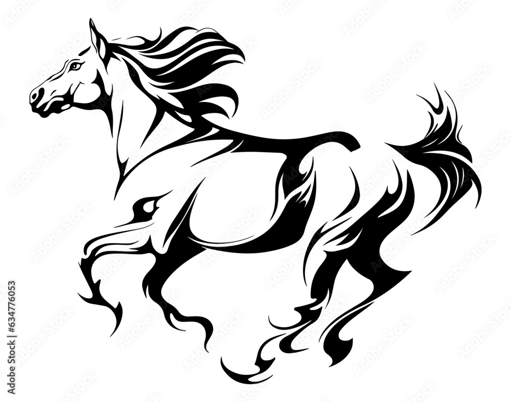 Horse running, abstract black vector design 