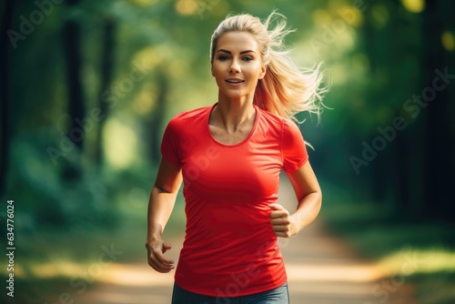 Young female athlete running in a workout session. Generative AI