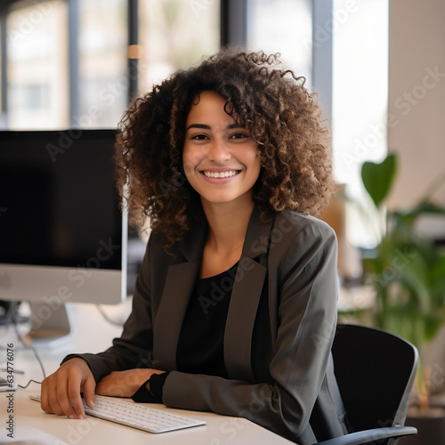 Young female secretary smiling in the office during work