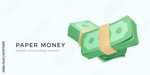 3D realistic paper dollar pack. Money management and financial savings. Vector illustration