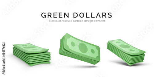 3D realistic green wad of dollars. Paper currency with shadow isolated on white background