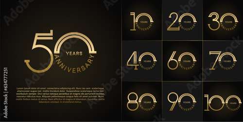 set of anniversary logotype golden color for special celebration event