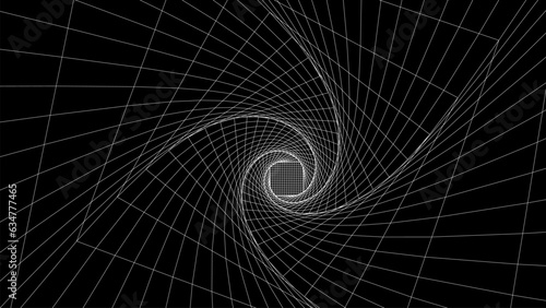 Futuristic white grid box on the black background. Wireframe infinity room, network connection technology. Digital portal pattern. Vector illustration.