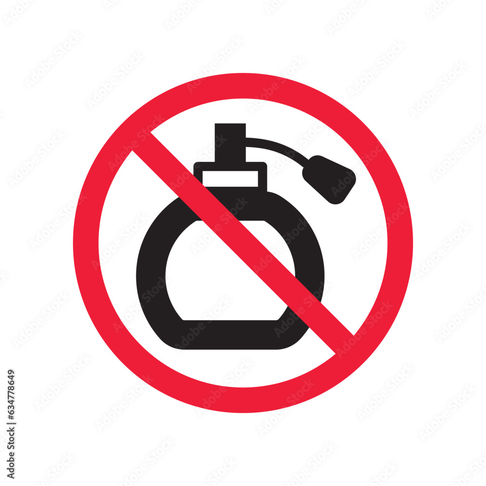 Forbidden perfume vector icon. Warning, caution, attention, restriction, label, ban, danger. No scent flat sign design pictogram symbol. No perfume icon Forbidden perfume vector icon. Warning, caution, attention, restriction, label, ban, danger. No scent flat sign design pictogram symbol. No perfume icon