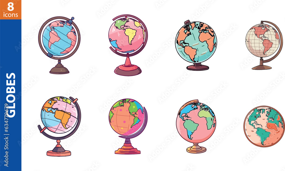 Globes line icons set. Globes icons collection.  Colored.