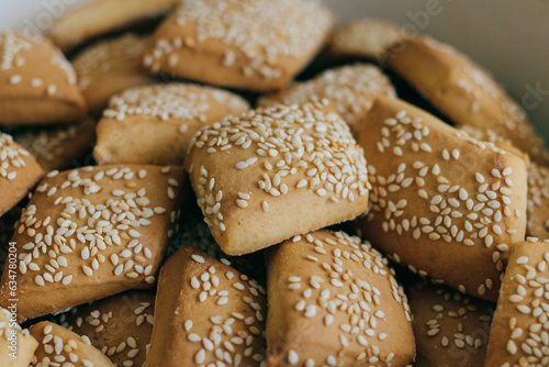 Freshly baked homemade biscuits with sesame.