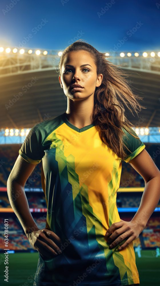 Fototapeta premium female australian football player on stadium, generative ai
