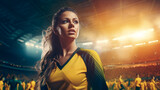 female australian football player on stadium, generative ai